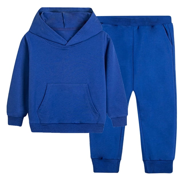 Color Block Dress Children's Solid Color Block Hooded Long Sleeve Top Sweatpants Two Piece Set Kids