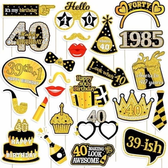 40th Birthday Photo Booth Props for Women & Men,  Adult 40th Birthday Photo Booth Props, Cheers to Forty Birthday Photo Props Decor, Funny Forty Birthday Party Supplies