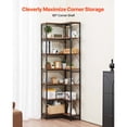 thumbnail image 2 of KFFKFF 7-Tier Corner Bookshelf, 79" Tall Bookcase with Sturdy Metal Frame & Wooden Shelves, Industrial Reversible L-Shaped Display Shelf for Bedroom, Living Room, Office, 2 of 9