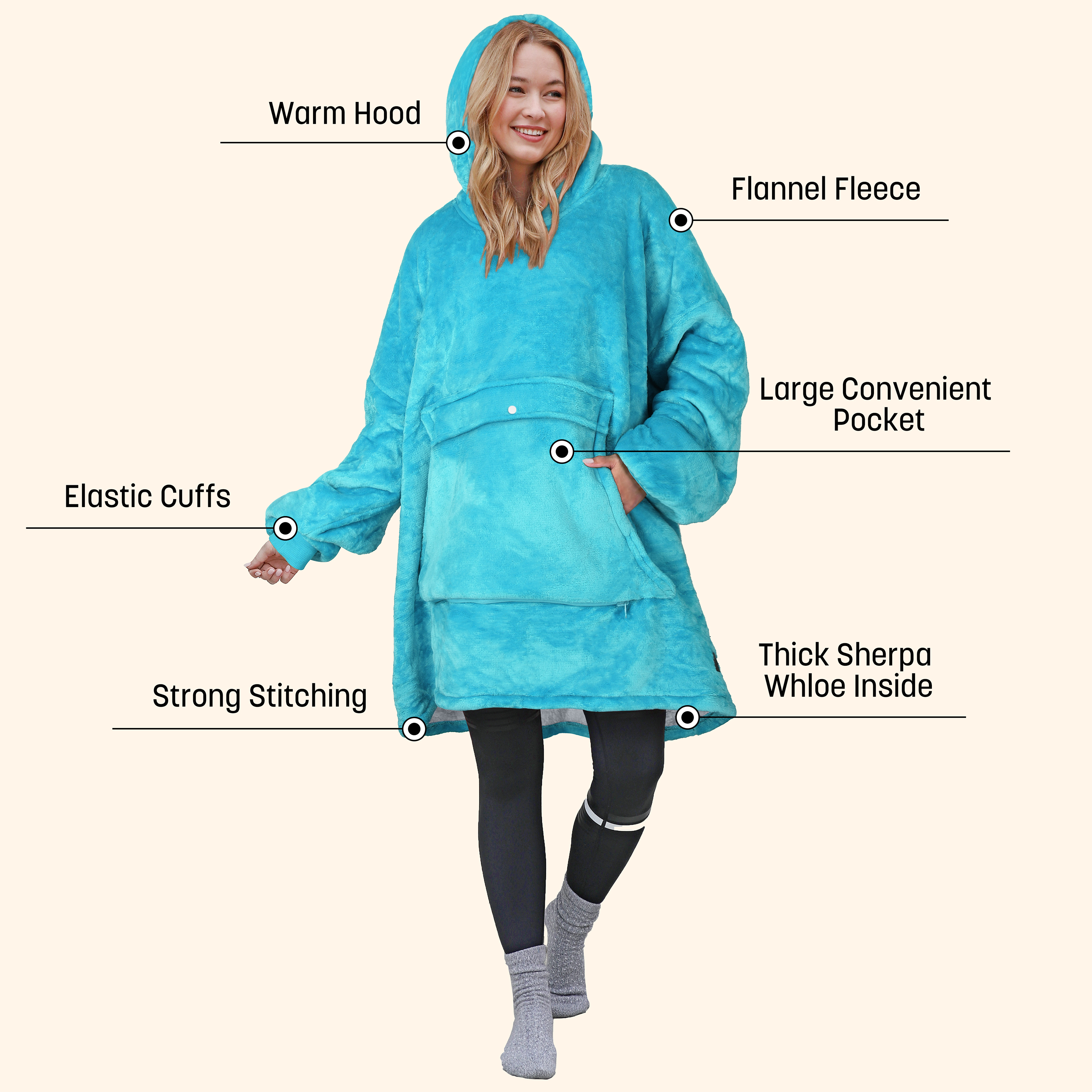 Catalonia Oversized Wearable Blanket Hoodie Sweatshirt, Comfortable Sherpa Lounging Pullover for Adults Men Women Teenagers Wife Girlfriend Gift
