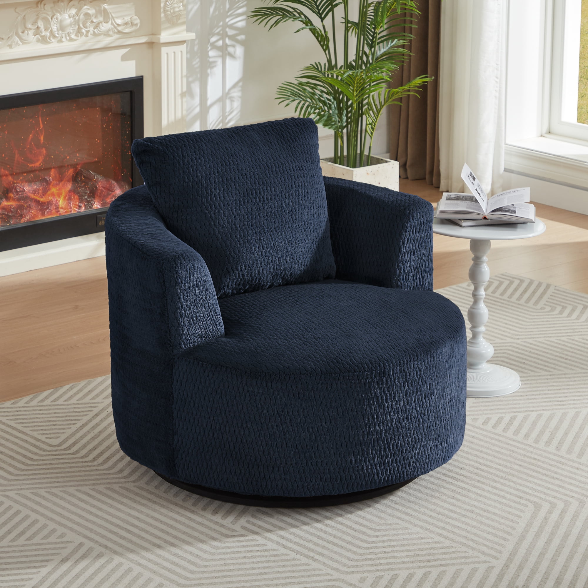 Swivel Accent Chair,360° Barrel Accent Chair,Modern Faux Fur Armchair for Living Room,Office,Apartment,Dark Blue