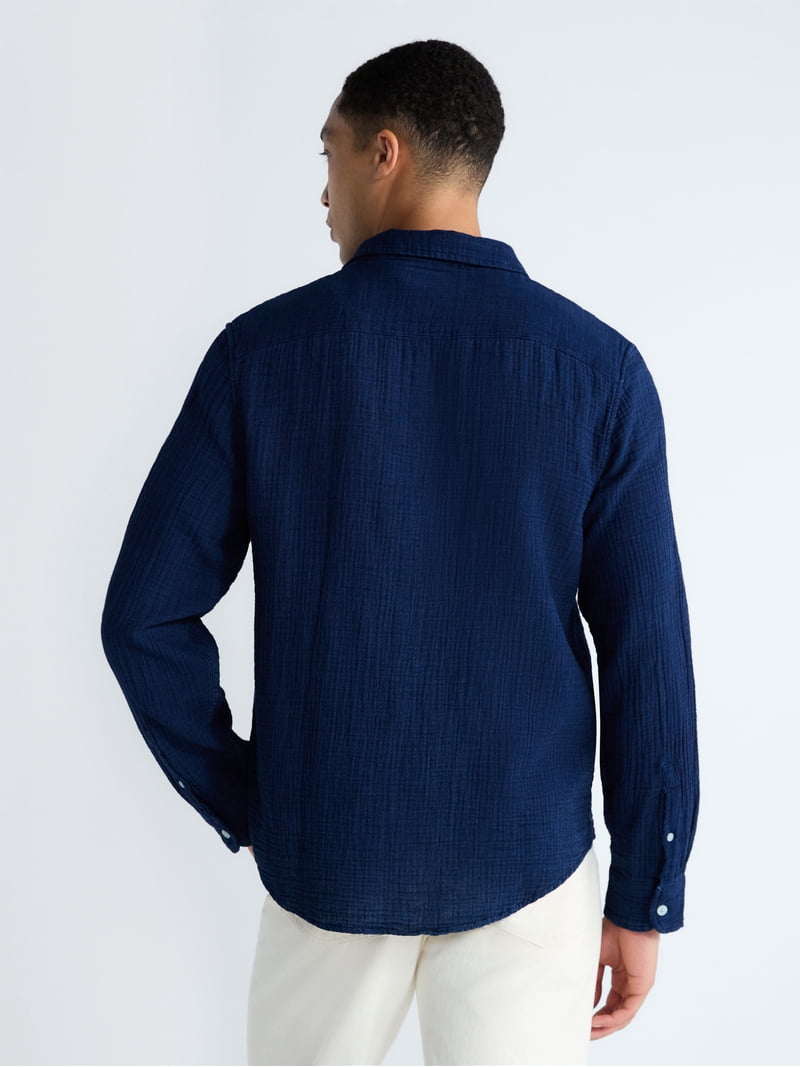 Free Assembly Men's Button Front Double Cloth Shirt with Long