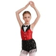 thumbnail image 4 of Sinleey Robe Justaucorps à Paillettes avec Franges pour Filles, Franges, Latin, Jazz, Rumba, Salsa, Chacha, Tenue de Danse Moderne Rouge 12, 4 of 7