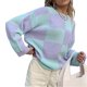 thumbnail image 1 of Púrpura S Blusa de punto a cuadros de gran tamaño 2021 Nuevo otoño e invierno Cárdigan de punto de manga larga con cuello de jardín suelto de longitud media de estilo coreano para mujer, 1 of 8