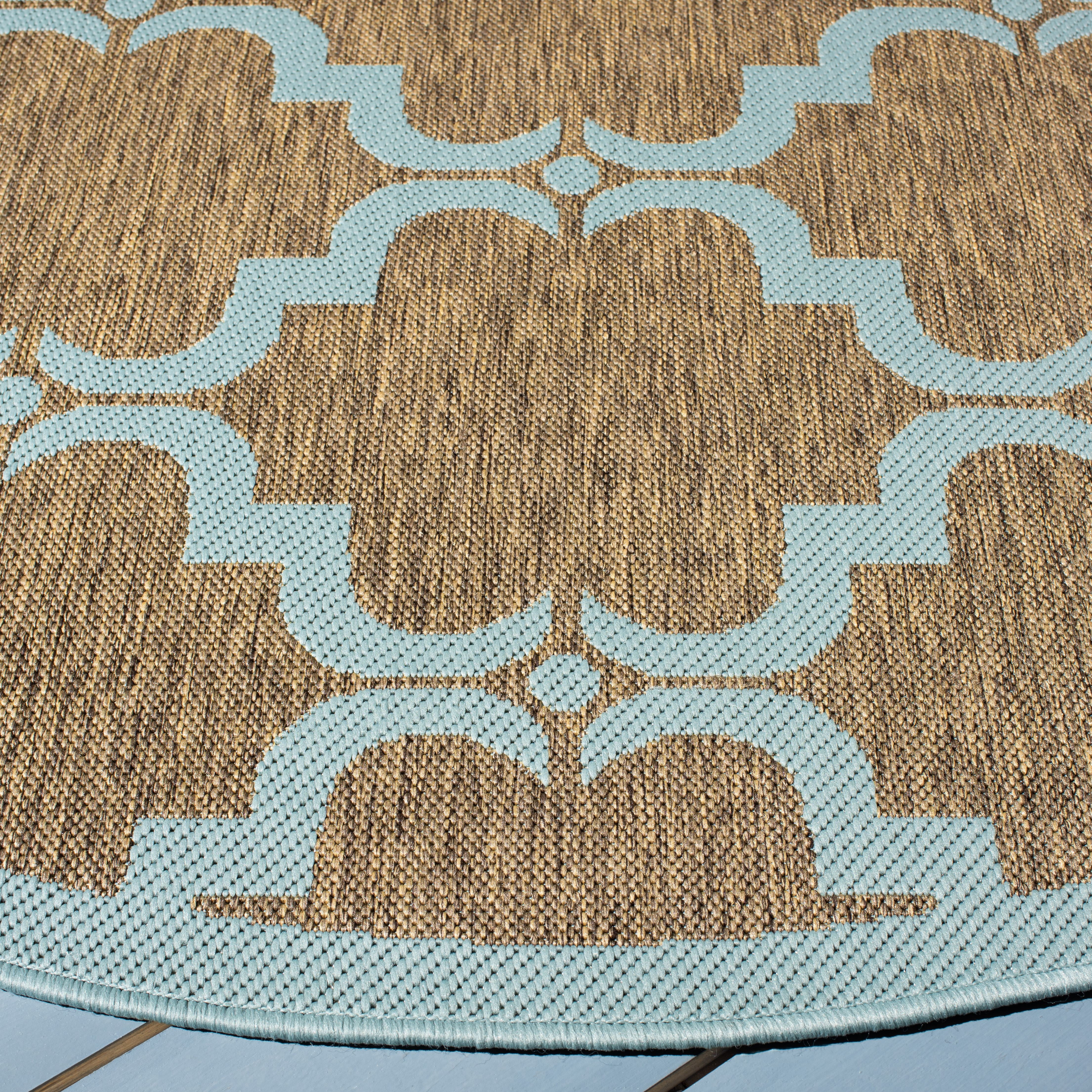 Safavieh Courtyard Estelle Geometric Indoor/Outdoor Area Rug, Brown/Aqua, 6'7" x 6'7" Round