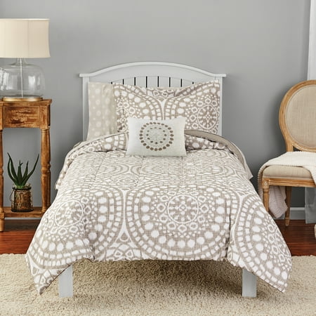 Mainstays Taupe Ikat Medallion Bed In A Bag Bedding Twin Twin Xl
