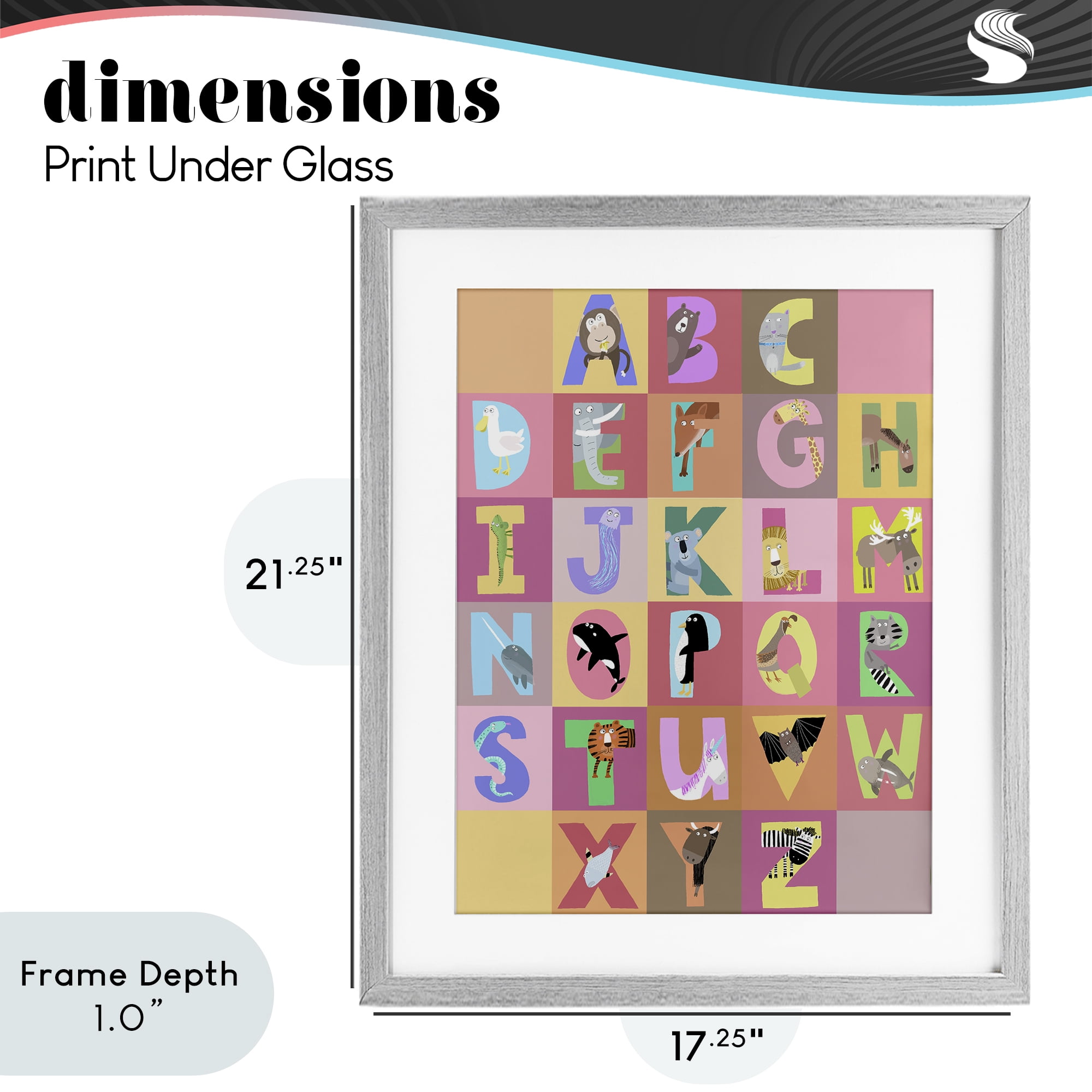 Stupell Industries Animal Alphabet in Pink Gray Framed Print Under Glass, design by Carla Daly