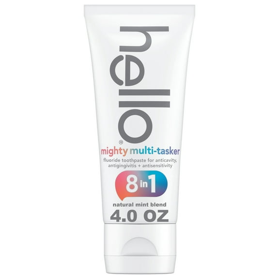 hello 8 in 1 Mighty Multi-Tasker Fluoride Toothpaste, Natural Mint Blend, 4.0 Oz Tube