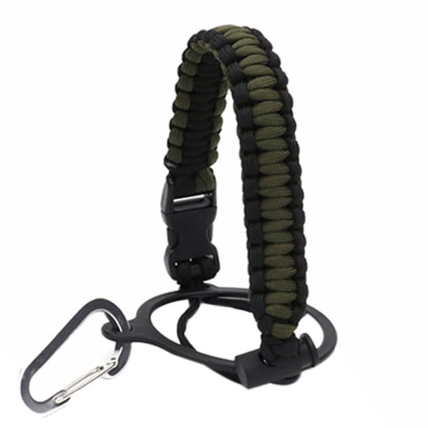 Eigraketly Portabotellas de agua Correa Cuerda Senderismo al aire libre Camping Botella de agua Frasco Anillo de seguridad Mosquetón Paracord Mango Correa Kits de desorden para acampar ejercito verde Eigraketly OD1987-01B