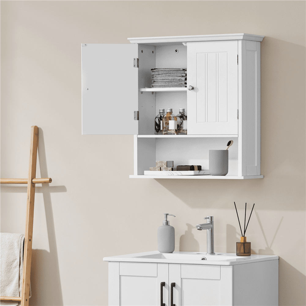 Renwick Two Door Wall Mounted Bathroom Cabinet with Open Compartment, White