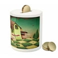 thumbnail image 3 of Mural Piggy Bank, Conceptual Illustration for Wonderland House with a Girl Trapped Inside, Ceramic Coin Bank Money Box for Cash Saving, 3.6" X 3.2", Multicolor, by Ambesonne, 3 of 4