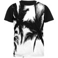 thumbnail image 1 of Black And White Palm Tree Silhouette Adult Black Back T-Shirt, 1 of 1