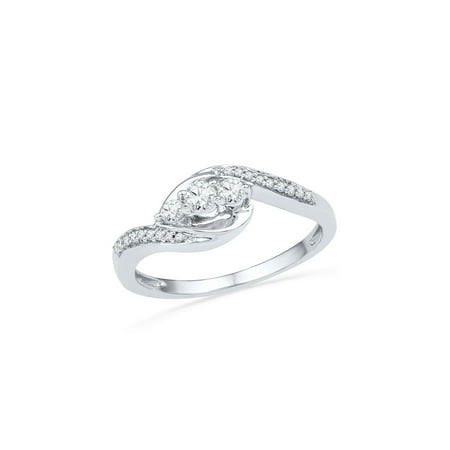 1/3 Ct Tw Ring - 10kt White Gold Womens Round Diamond 3-stone Promise Bridal Ring 1/3 Cttw