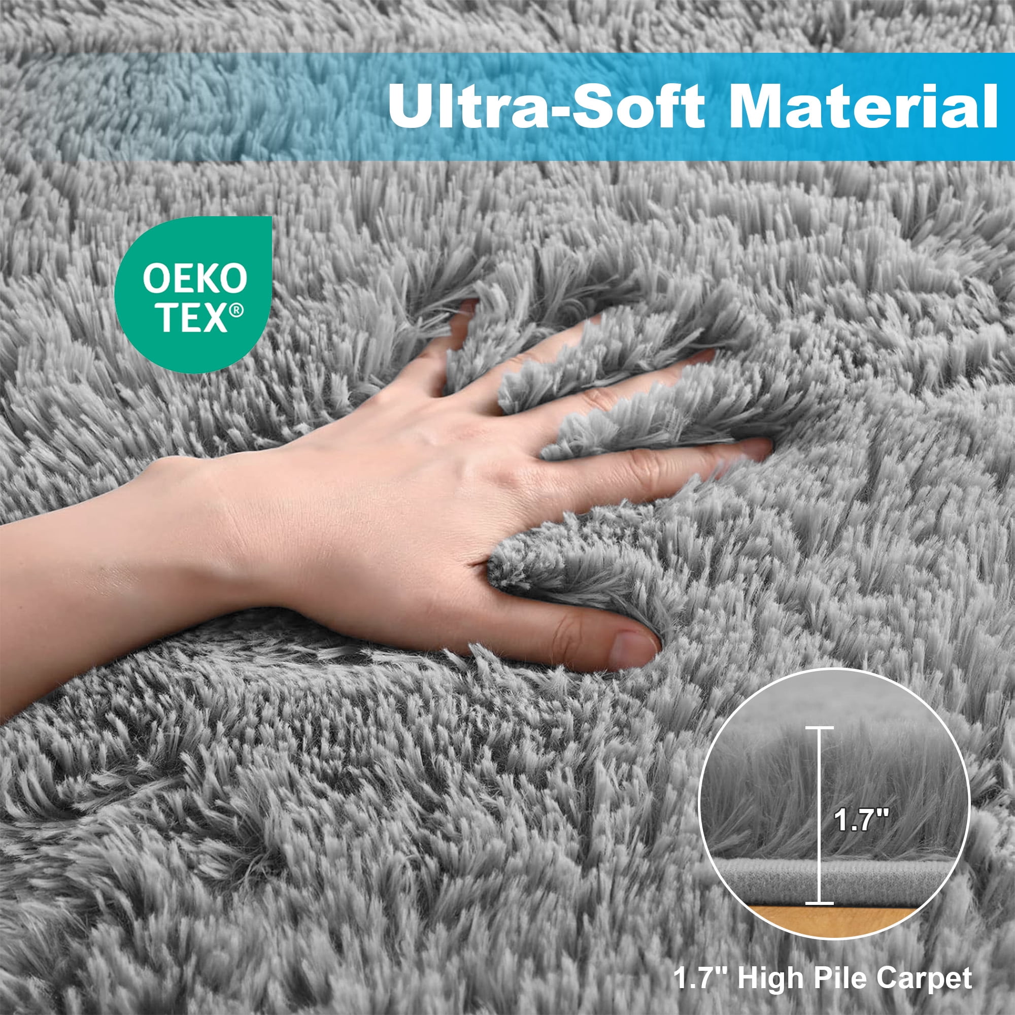 Nefoso Shag Area Rug, 8ft x 10ft Soft Fluffy Area Rugs for Living Room Bedroom Decor Carpet, Light Gray