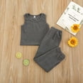 thumbnail image 2 of Baby Summer Clothes Toddler Girls 2pcs Sleeveless French Rib Solid Color Top Pants Suit Clothing Outfits, 2 of 8