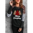 thumbnail image 3 of ABPHQTO Top gráfico con estampado de rayas de leopardo y árbol de Navidad de mujer negro, 3 of 5