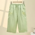 thumbnail image 2 of YUGYXL Fashion Cotton Shorts for Women Loose Plus Size Bermuda Pants with Pockets Elastic Waist Lightweight Knee Length Pants Green XXXXL, 2 of 6