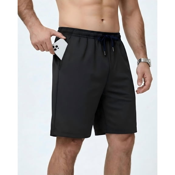 Men's Casual Sweat Shorts - Quick Dry, Abrasion & Wrinkle Resistant Summer Beach Shorts with Drawstring Waist & 4 Zipper Pockets