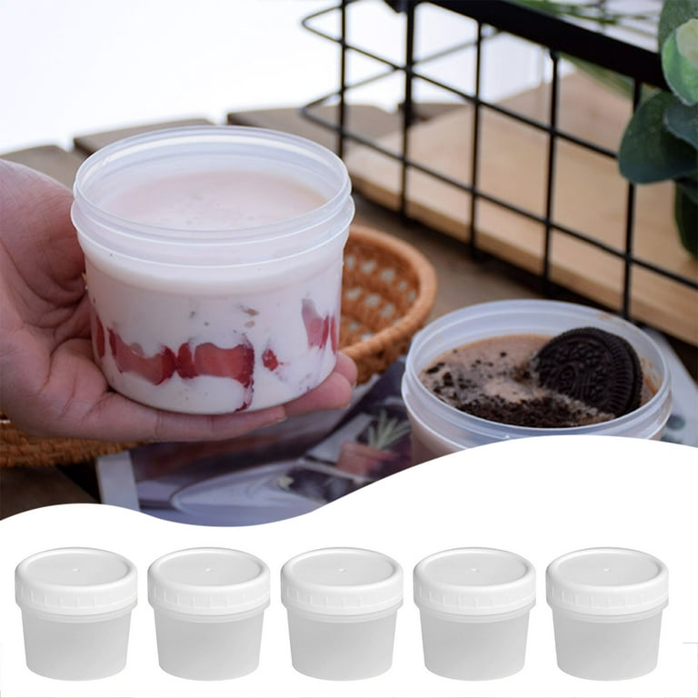 LWITHSZG Round Food Storage Containers with Lids 5.4 OZ Ceramic Pudding  Cups Stackable Custard Cups BPA free, Tasting Bowl, Juice Glass Set of 5