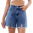 thumbnail image 2 of Jean Shorts for Women High Waisted Stretchy Casual Denim Shorts Front-Slit Frayed Hem Summer Trendy Jorts XXL, 2 of 10