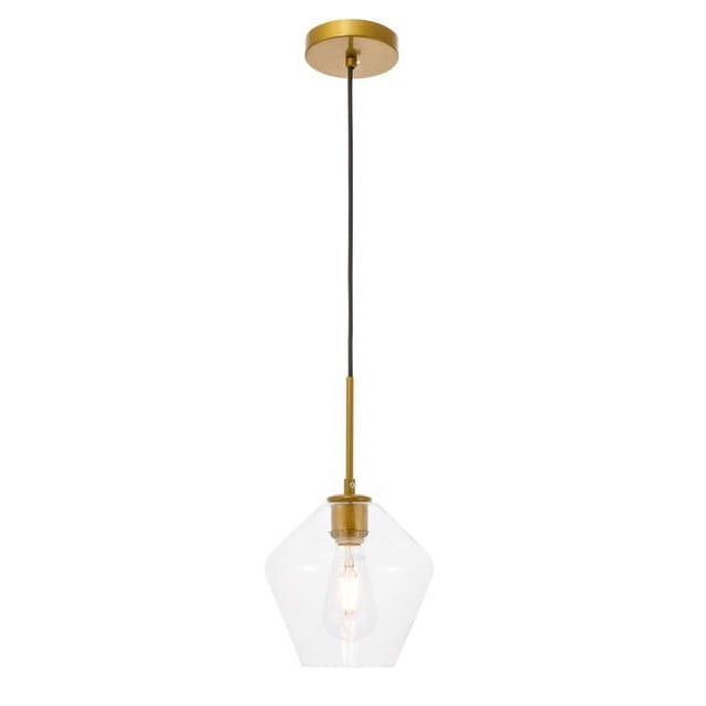 Living District LD2256BR Gene 1 Light Brass & Clear Glass Pendant