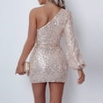 thumbnail image 4 of Long Sleeved Single Shoulder Sequined Dress with Irregular Skirt Hem, 4 of 7