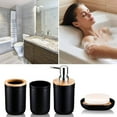 thumbnail image 2 of Juego de accesorios de baño de 5 piezas con cubierta de bambú, juegos de decoración de baño de plástico, soporte para cepillo de dientes, vaso para cepillo de dientes, dispensador de jabón, jabonera,, 2 of 5