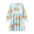thumbnail image 5 of Girls Easter Bunny Egg Basket Print Long Sleeve A-Line Dress Sky Blue Kids Big Girl Spring Party Casual,Size 13-14 T, 5 of 7