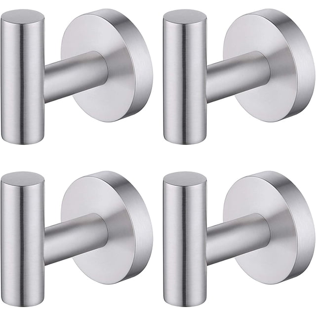 Ganchos de pared de acero inoxidable para toallas de baño, batas y trapos de cocina, paquete de 4, diseño moderno