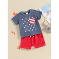 thumbnail image 4 of Suealasg 2Pcs Toddler Baby Boy 4th of July Clothes Set Short Sleeve Star Stripe Print Tops+ Shorts Set 0-24 Months Newborn Summer Independence Day Memorial Day Outfits, 4 of 8