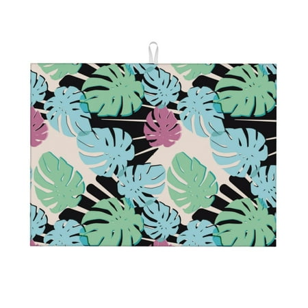 

Dish Drying Mats for Kitchen Counter - Banana leaves_C 18x24in Dish Drying Pad Coffee Mat with Hanging Loop Super Absorbent Kitchen Counter Mat Coffee Bar Accessories