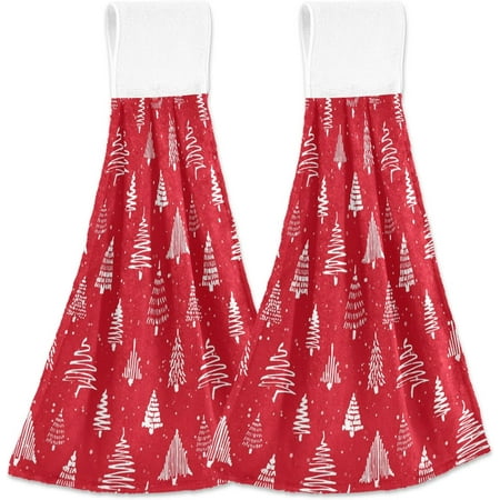 

Dreamtimes 2 PCS Christmas Tree Hand Towels with Hanging Loop for Bathroom and Kitchen Snowflake Merry Christmas Happy New Year Kitchen Dish Cloth and Bathroom Hand Towels Set 12 x17