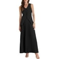 thumbnail image 2 of Conjunto de falda maxi plisada sin mangas de verano de 2 piezas con escote en V para mujeres, color negro, 2 of 6