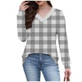thumbnail image 4 of Ltctricy Women's Long Sleeve T Shirts V Neck Plaid Plus Size Tunic Tops Soft Casual Tees Loose Trendy Blouses(Gray,4X-Large), 4 of 7