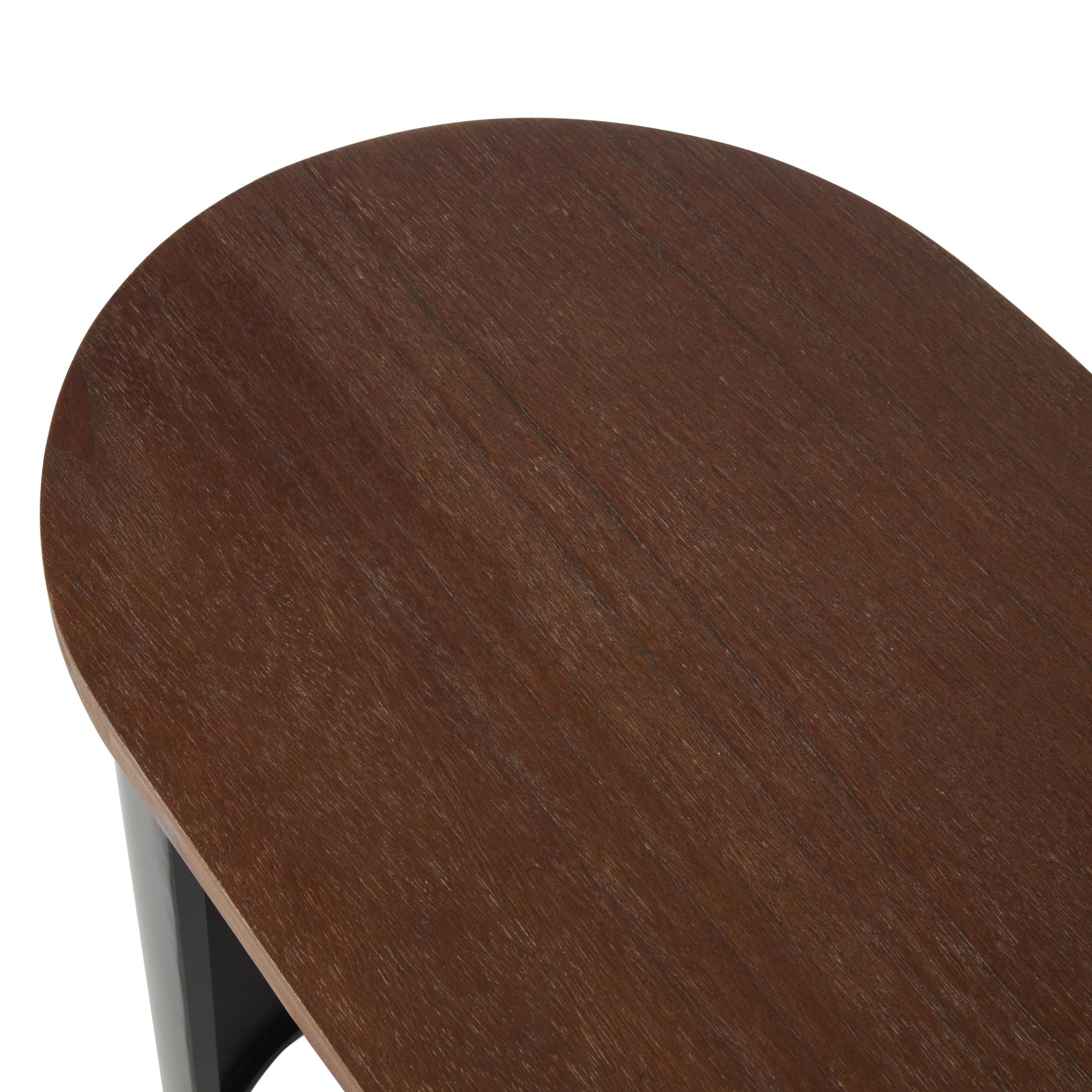 DecMode 47" x 31" Black Wood Curved Crescent Console Table with Brown Wood Oval Tabletop, 1-Piece