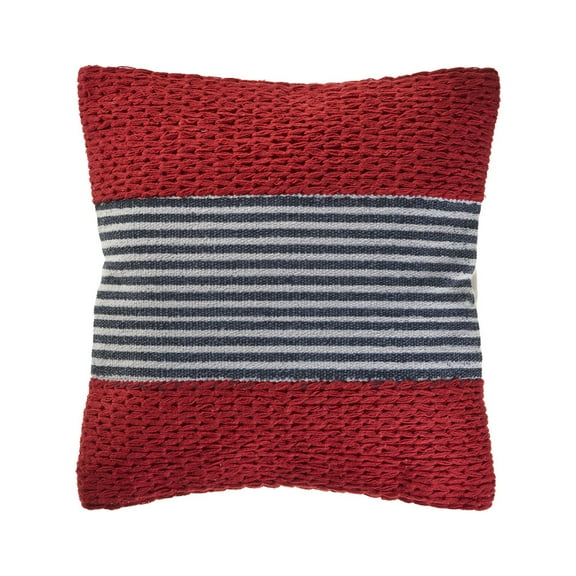 Ox Bay 20" x 20" Hand-Woven Red/ Blue Stripe Cotton Blend Pillow Cover
