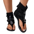 thumbnail image 4 of Sandalias De Mujer Project Cloud Sandals for Women Women's Fashionable Casual Comfortable Plus Size Sandals Solid Color Round Toe Open Toe Back Zipper Flat Sandals Black 36, 4 of 9