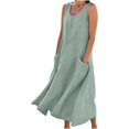 thumbnail image 1 of Vestido de verano de lino y algodón para mujer, elegante, sin mangas, largo, holgado, de talla grande, cómodo, con bolsillos, 1 of 4