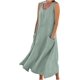 thumbnail image 1 of Vestido de verano de lino y algodón para mujer, elegante, sin mangas, largo, holgado, de talla grande, cómodo, con bolsillos, 1 of 4