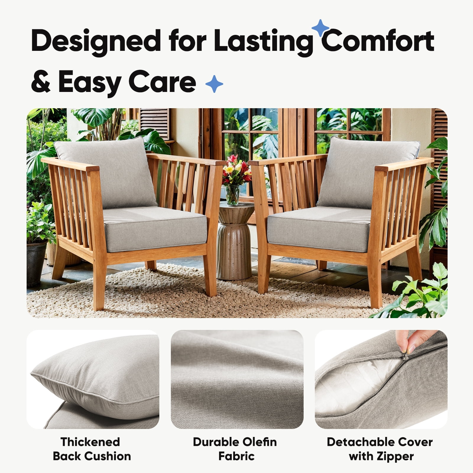 Joyofarm 24" x 22" x 6" Outdoor Chair Cushions for Patio Furniture, Deep Seat and High Back for Patio Rocking Dining Chair and Couch, Beige