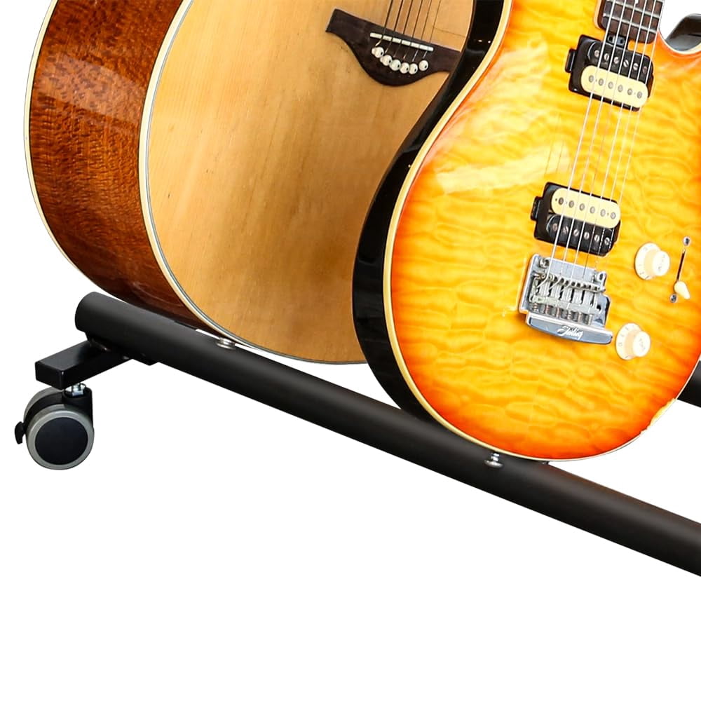 Ataucjin Multi Guitar Stand Rack with Wheels 7 Holders Portable & Collapsible Guitar Stand Display Rack with No-Slip Rubber Padding Guitar Storage Rack for Home