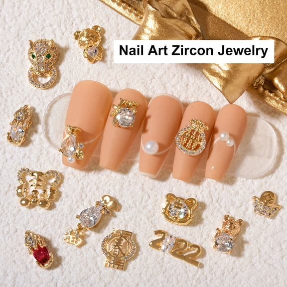 opvise Nail Cubic Zirconia New Year Style DIY Design Nail Accessories Nail Art Decor Jewelry for 2022 Tiger Year