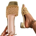 thumbnail image 4 of Wowcloth Women's Fashion Slides – Comfortable Square Open-Toe Design with Mid Chunky Heel and Lattice Weave for Versatile Casual Outdoor Wear, 4 of 9