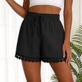 thumbnail image 2 of larppty Womens Shorts Summer Casual Loose Elastic Waist Drawstring Lace Boho Beach Cover Up Shorts（Black， S）, 2 of 8