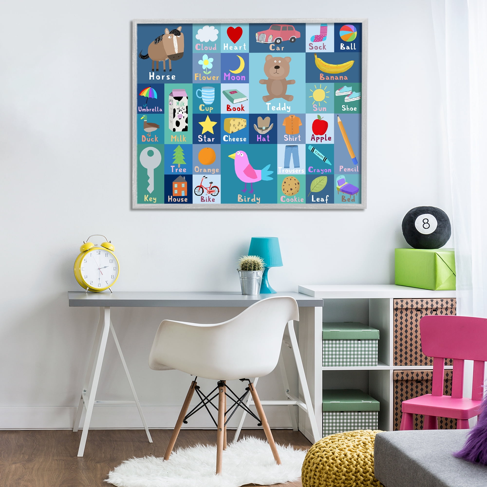 Stupell Industries Blue First Words Gray Framed Giclee Art, design by Carla Daly