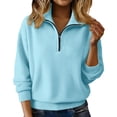 thumbnail image 2 of ClodeEU Women's Fall Winter Half Zip Turn Down Collar Sweater,Long Sleeve Knitted Pullover Top Blue,Womens Plus XXXL, 2 of 8