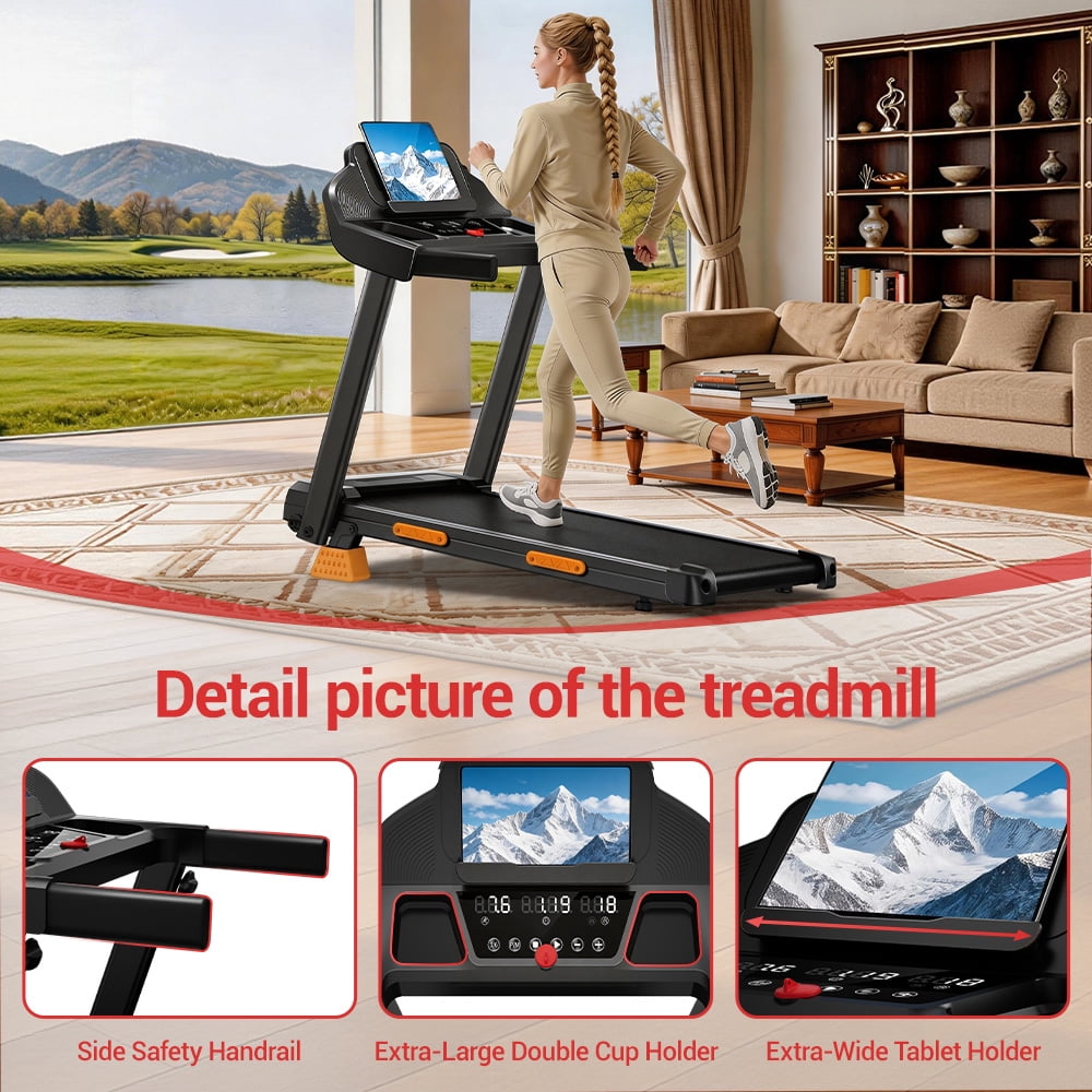 CURSOR FITNESS 4-in-1 15% Incline Folding Treadmill for Home, 3.0HP Quiet Motor with 7-Layer Shock Absorption, 300 lbs Capacity, 3 LED Displays with Handrails
