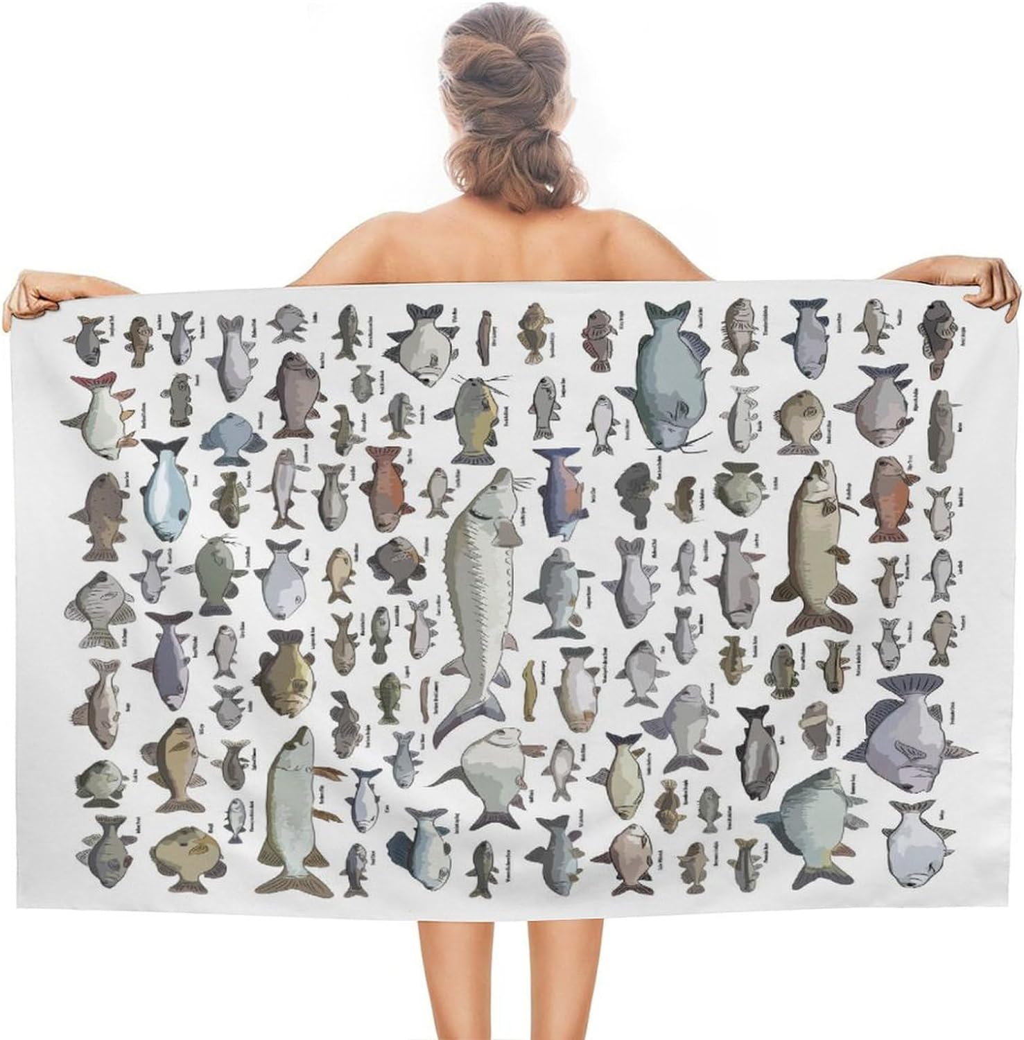 Men Women for Sea Fish Pattern Bath Towel, Beach Towel, Large Pool Towels, Quick Dry Bath Towel, Light Travel Towel, Blankets, Throw Blanket for Couch