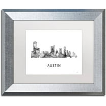 Trademark Fine Art 'Austin Texas Skyline WB-BW' Canvas Art by Marlene Watson, White Matte, Silver Frame