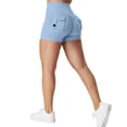 thumbnail image 3 of Women's High-Waisted Scrunch Butt Shorts with Side Pockets and Stretchy Waistband, Buttery Soft Fabric for All Day Comfort Light Blue M, 3 of 6